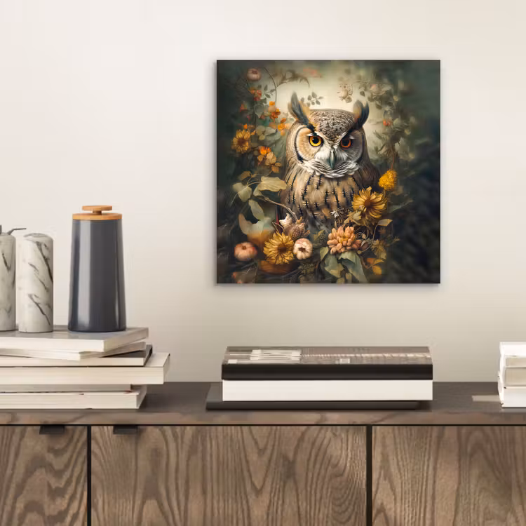 Uil - Vogels - Bloemen - Natuur aluminium wit klein -sfeer1