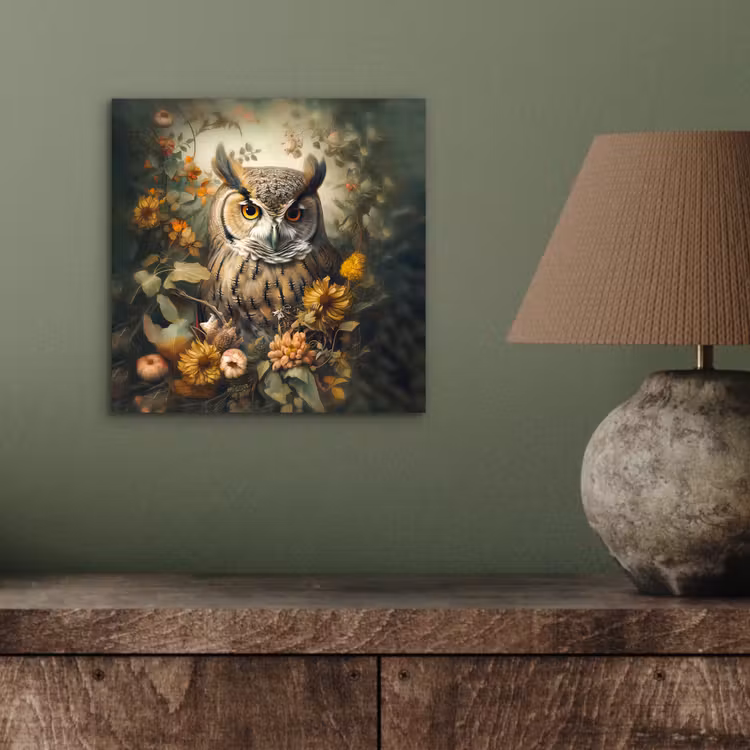 Uil - Vogels - Bloemen - Natuur aluminium wit klein -sfeer2