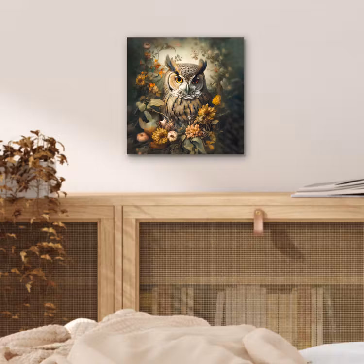 Uil - Vogels - Bloemen - Natuur aluminium wit klein -sfeer3