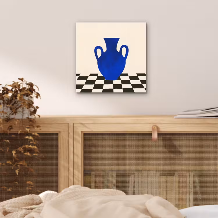Vaas - Blauw - Geblokt - Modern aluminium wit klein -sfeer3