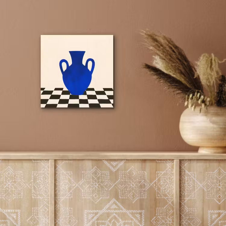 Vaas - Blauw - Geblokt - Modern aluminium wit klein -sfeer4