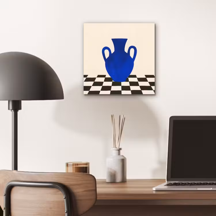 Vaas - Blauw - Geblokt - Modern aluminium wit klein -sfeer5