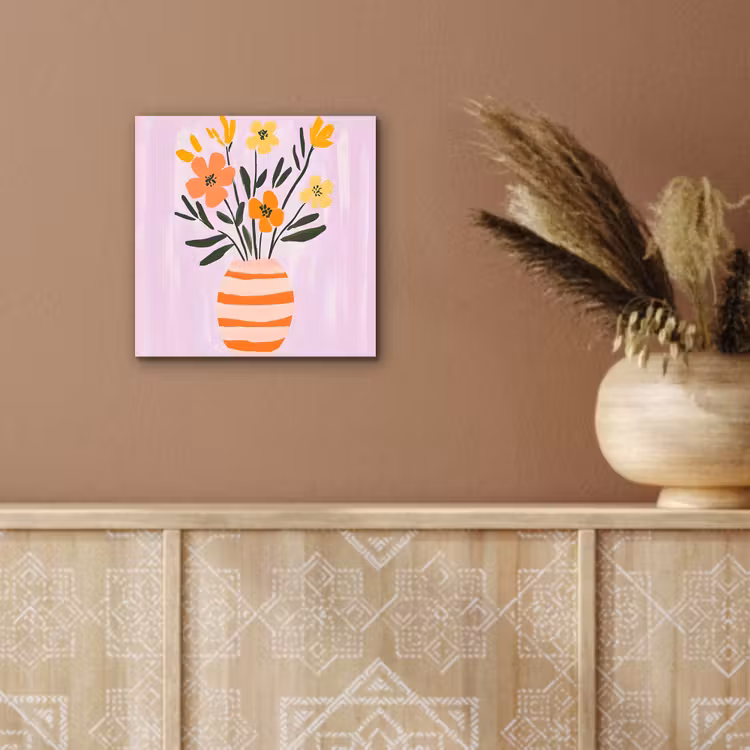 Vaas - Gestreept - Bloemen - Oranje aluminium wit klein -sfeer4