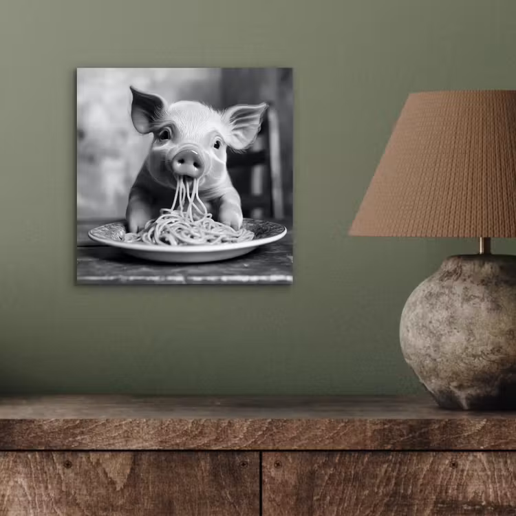 Varken - Schattig - Spaghetti - Zwart wit - Dier aluminium wit klein -sfeer2