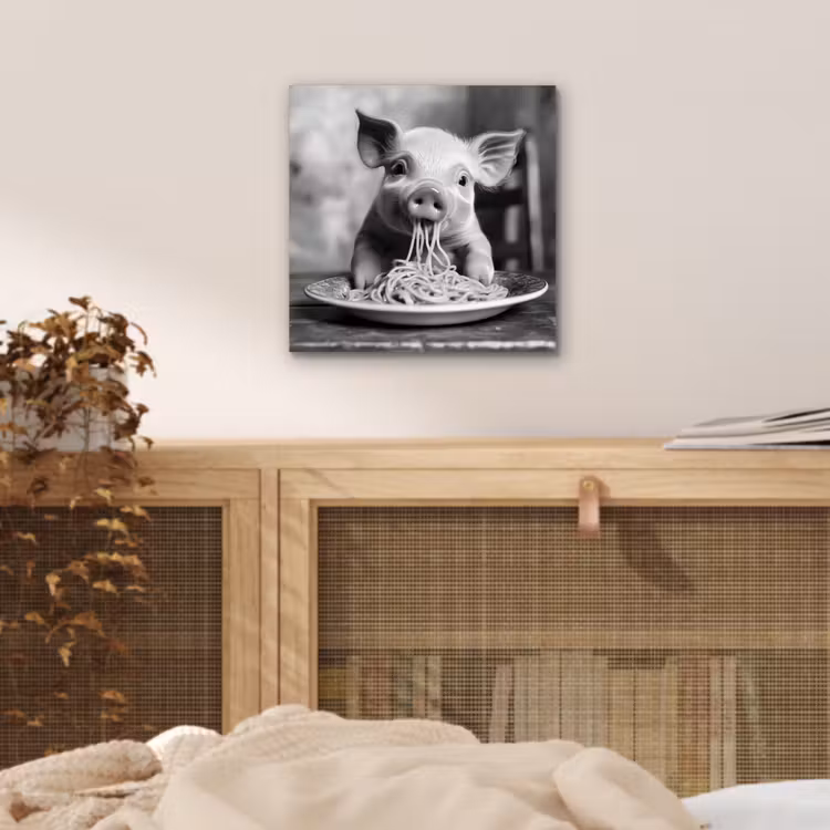 Varken - Schattig - Spaghetti - Zwart wit - Dier aluminium wit klein -sfeer3