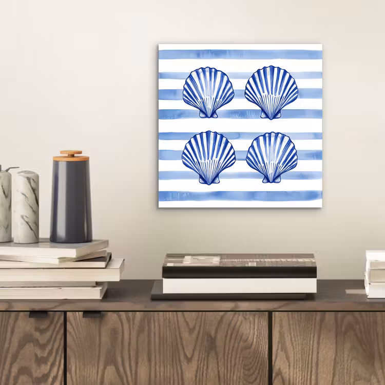 Vier schelpen - Blauw - Wit - Strepen aluminium wit klein -sfeer1