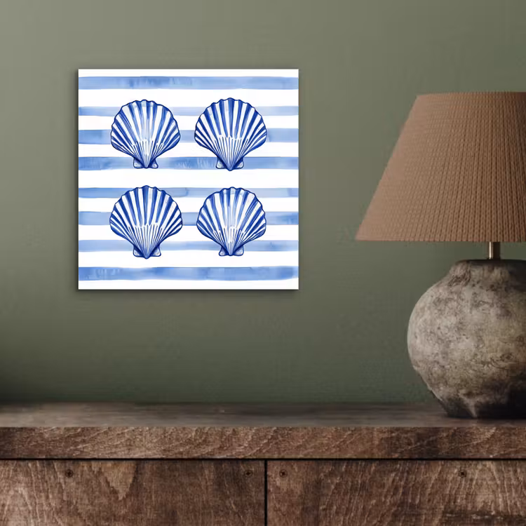 Vier schelpen - Blauw - Wit - Strepen aluminium wit klein -sfeer2