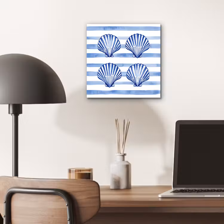 Vier schelpen - Blauw - Wit - Strepen aluminium wit klein -sfeer5