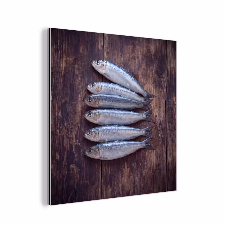 Aluminium schilderij - Vis - Hout - Eten - Vis - Hout - Eten aluminium wit klein
