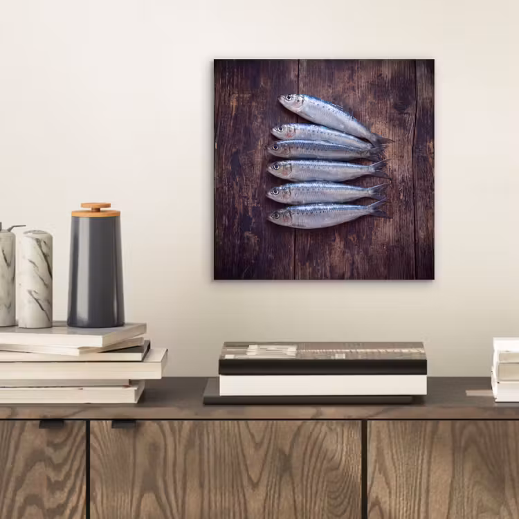 Aluminium schilderij - Vis - Hout - Eten - Vis - Hout - Eten aluminium wit klein