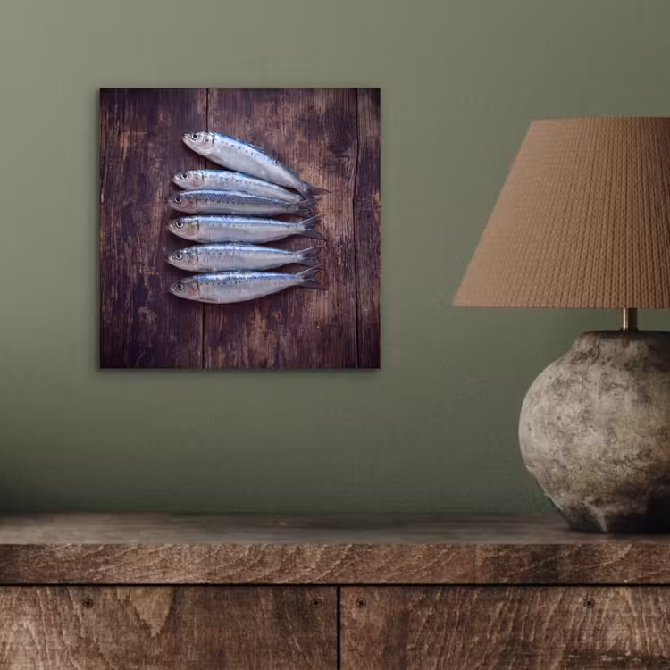 Aluminium schilderij - Vis - Hout - Eten - Vis - Hout - Eten aluminium wit klein