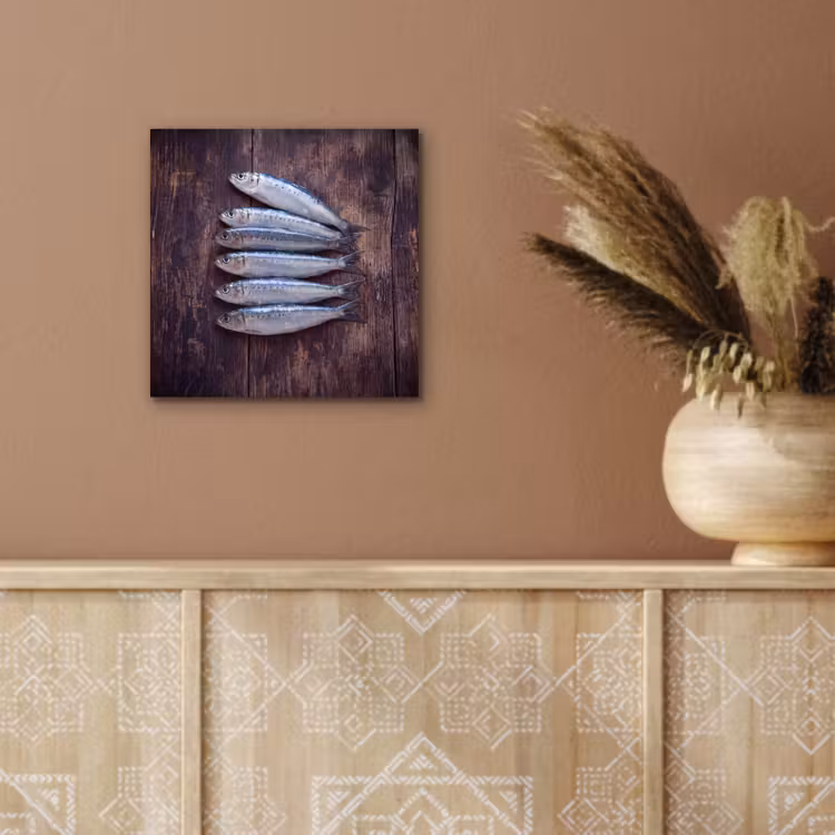 Aluminium schilderij - Vis - Hout - Eten - Vis - Hout - Eten aluminium wit klein