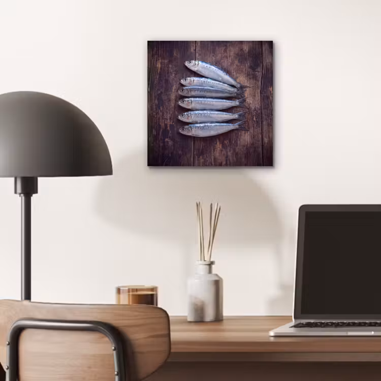 Aluminium schilderij - Vis - Hout - Eten - Vis - Hout - Eten aluminium wit klein