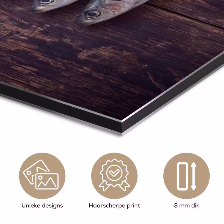 Aluminium schilderij - Vis - Hout - Eten - Vis - Hout - Eten aluminium wit klein