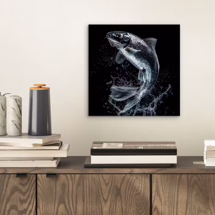 Vis - Koi - Zwart - Water aluminium wit klein -sfeer1