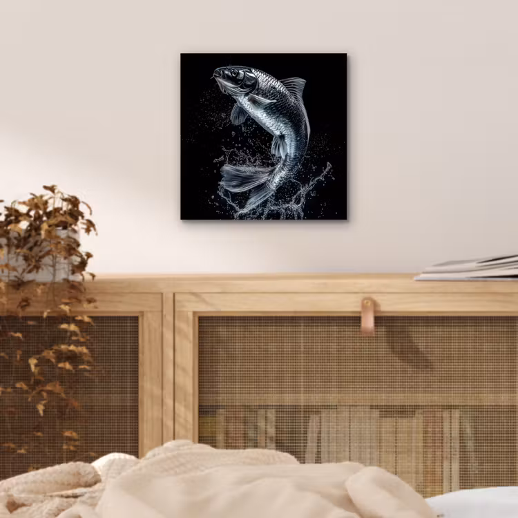 Vis - Koi - Zwart - Water aluminium wit klein -sfeer3