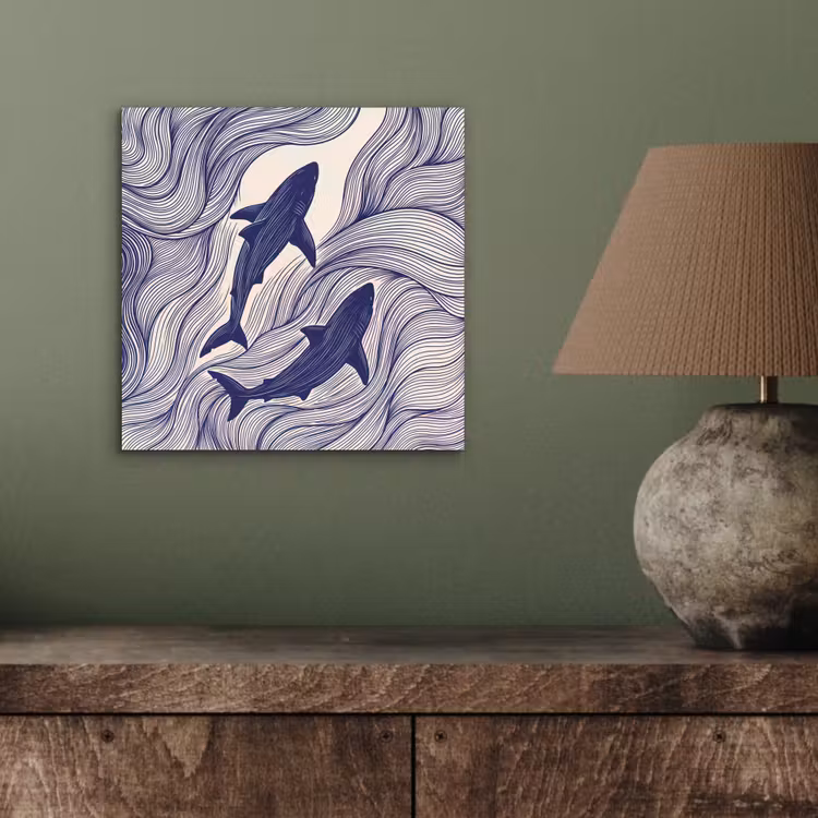 Vis - Oceaan - Lijntekening - Blauw - Dieren aluminium wit klein -sfeer2