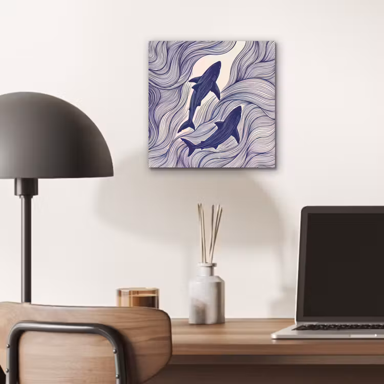 Vis - Oceaan - Lijntekening - Blauw - Dieren aluminium wit klein -sfeer5