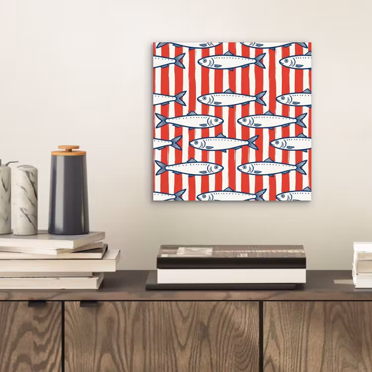 Vis - Patroon - Strepen - Illustratie - Rood aluminium wit klein -sfeer1