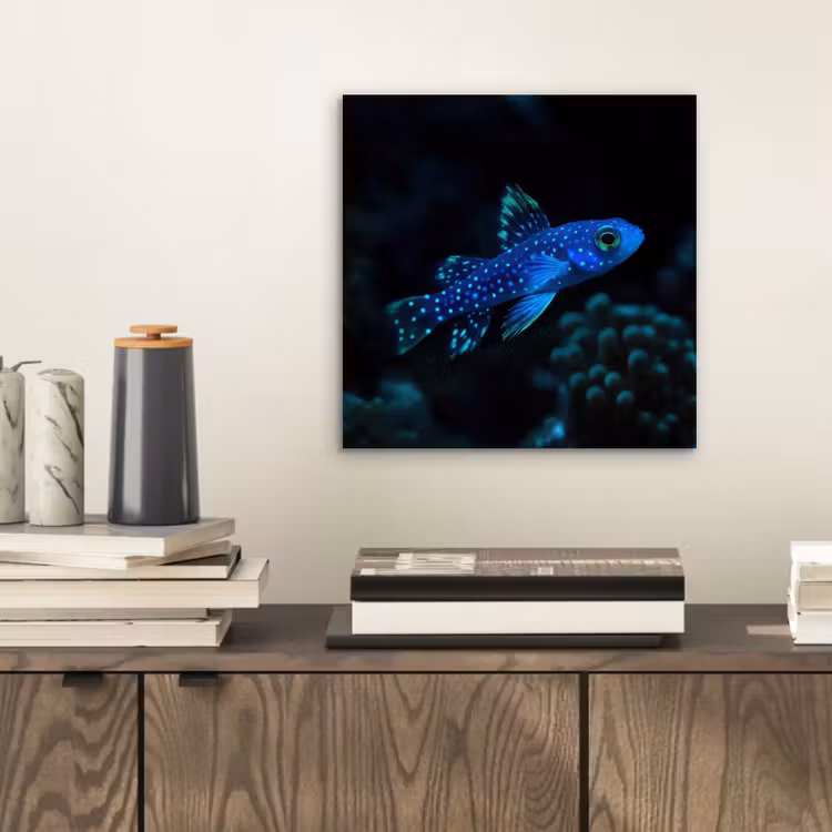 Vis - Stippen - Koraal - Blauw aluminium wit klein -sfeer1