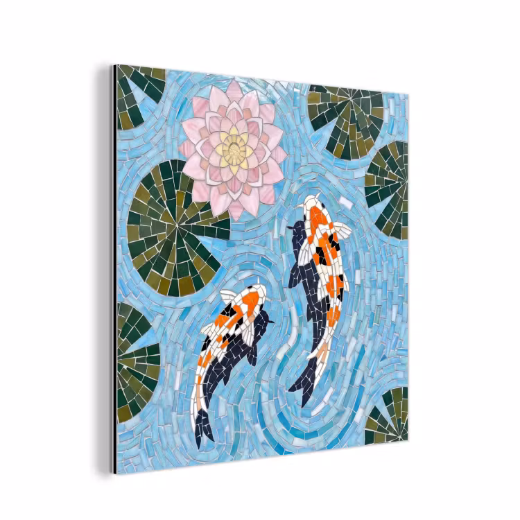 Vis - Water - Natuur - Mozaïek - Blauw aluminium wit klein -3d