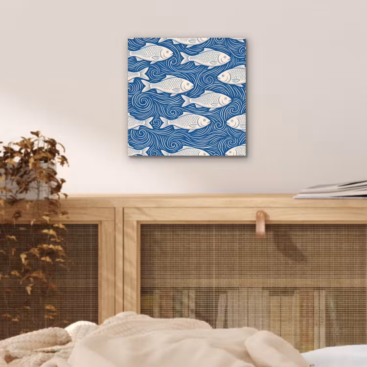 Vis - Water - Patroon - Grafisch - Blauw aluminium wit klein -sfeer3