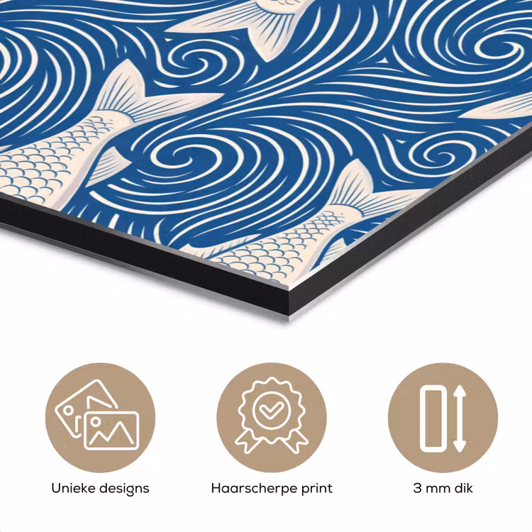 Vis - Water - Patroon - Grafisch - Blauw aluminium wit klein -closeup_NL