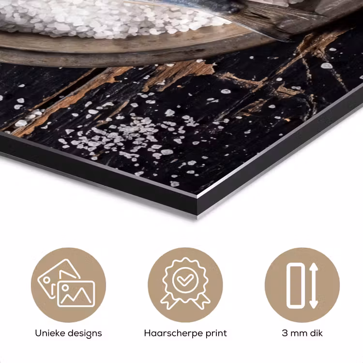 Aluminium schilderij - Vis - Zout - Eten - Vis - Zout - Eten aluminium wit klein