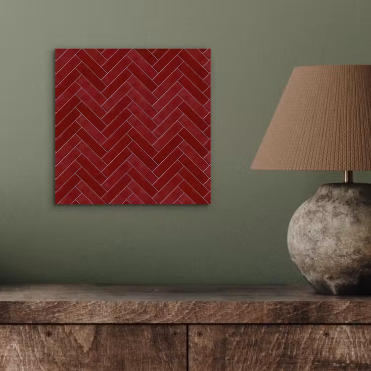 Visgraat - Wandtegel - Bordeaux - Rood aluminium wit klein 46 -sfeer2