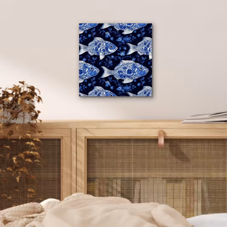 Vissen - Bloemen - Blauw aluminium wit klein 46 -sfeer3
