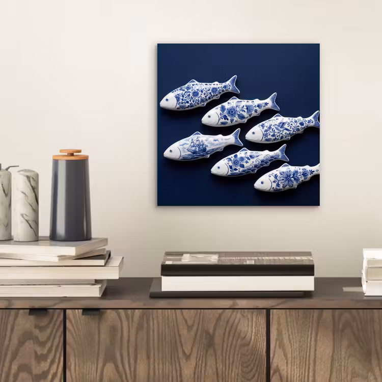 Vissen - Delfts - Blauw - Keramiek aluminium wit klein -sfeer1