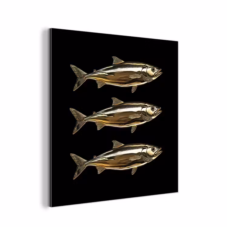 Vissen - Goud - Zwart aluminium wit klein -3d