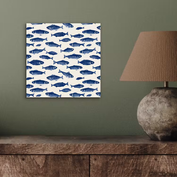 Vissen - Patroon - Blauw - Wit aluminium wit klein 46 -sfeer2