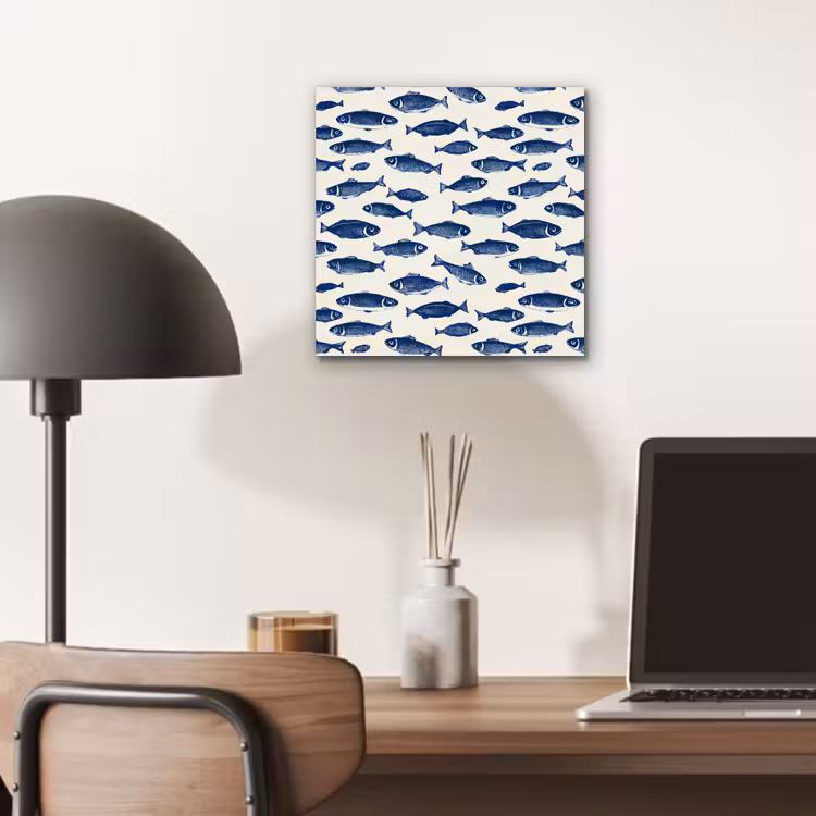 Vissen - Patroon - Blauw - Wit aluminium wit klein 46 -sfeer5