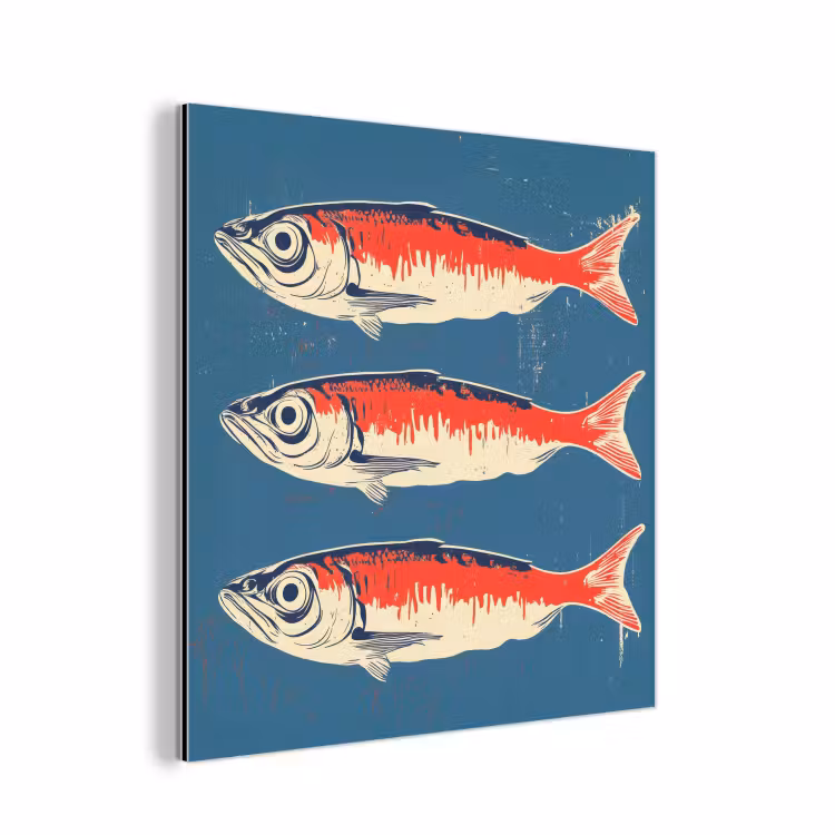 Vissen - Rood - Blauw aluminium wit klein -3d