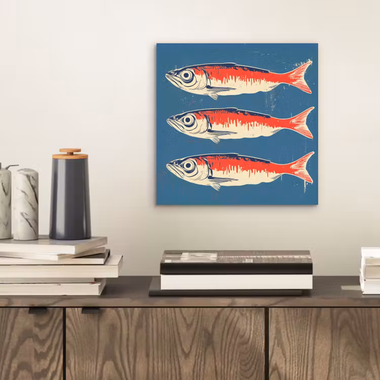Vissen - Rood - Blauw aluminium wit klein -sfeer1
