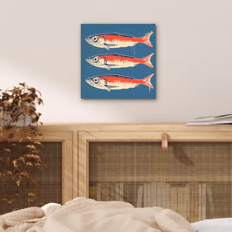Vissen - Rood - Blauw aluminium wit klein -sfeer3
