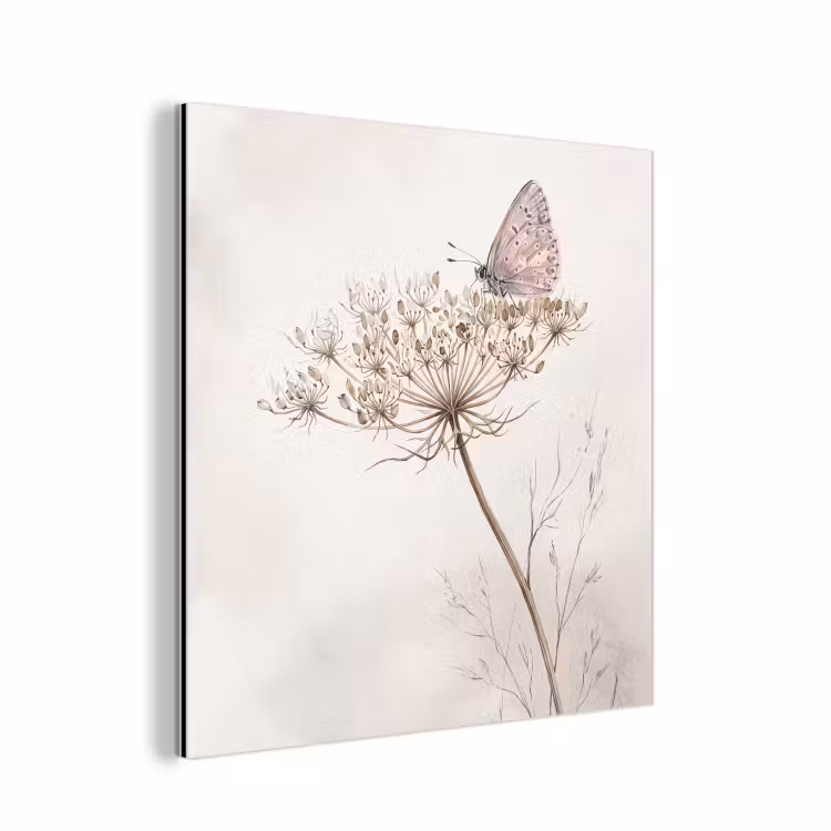 Vlinder - Bloem -Natuur - Beige aluminium wit klein -3d