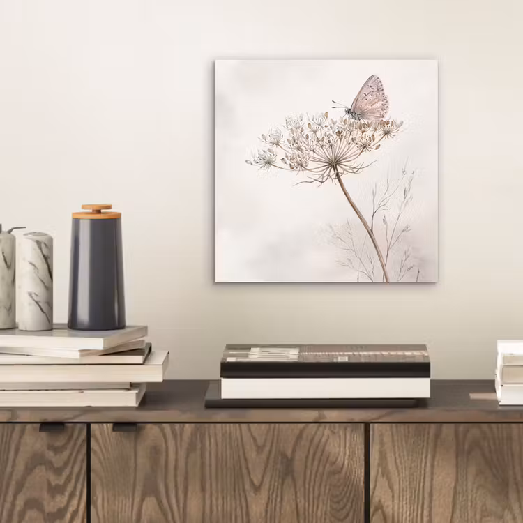 Vlinder - Bloem -Natuur - Beige aluminium wit klein -sfeer1