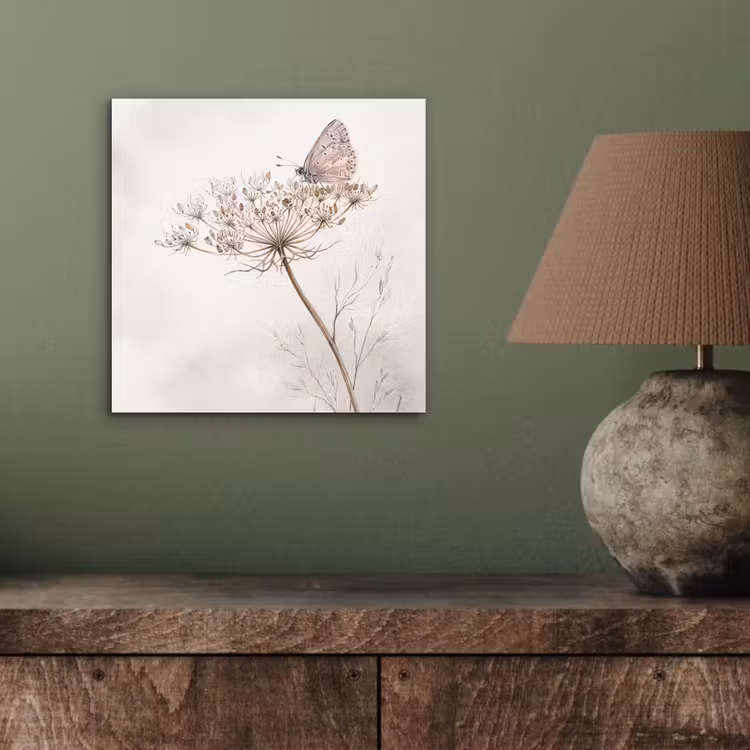 Vlinder - Bloem -Natuur - Beige aluminium wit klein -sfeer2