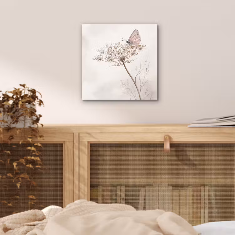 Vlinder - Bloem -Natuur - Beige aluminium wit klein -sfeer3