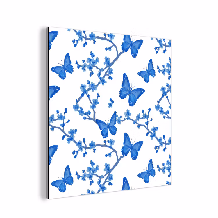 Vlinder - Bloemen - Blauw aluminium wit klein 46 -3d
