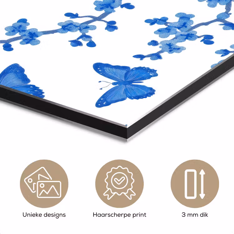 Vlinder - Bloemen - Blauw aluminium wit klein 46 -closeup_NL