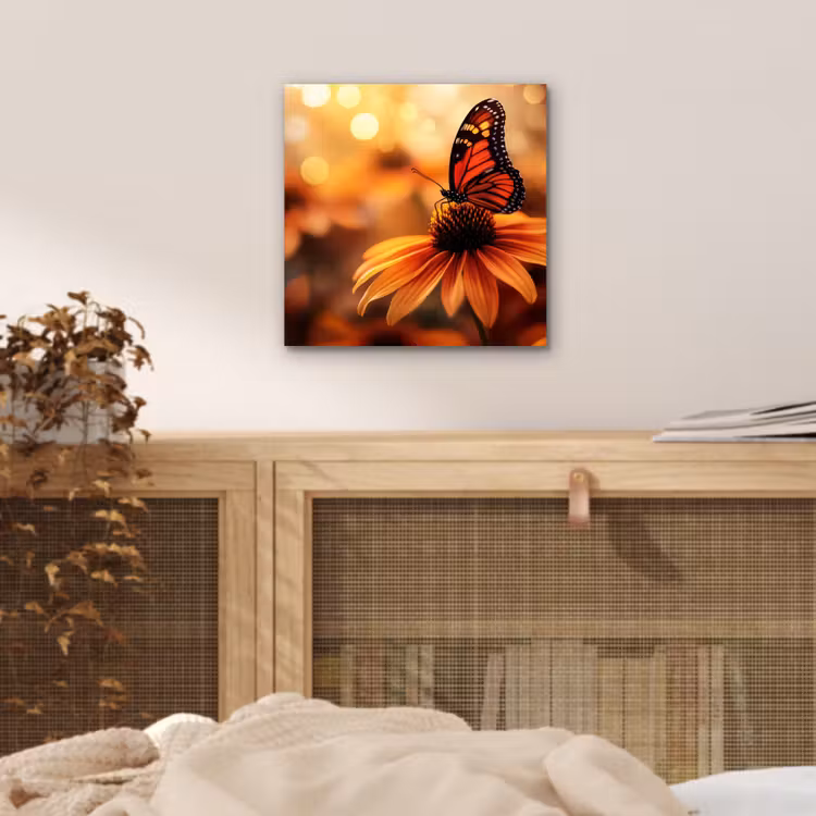 Vlinder - Bloemen - Oranje aluminium wit klein -sfeer3