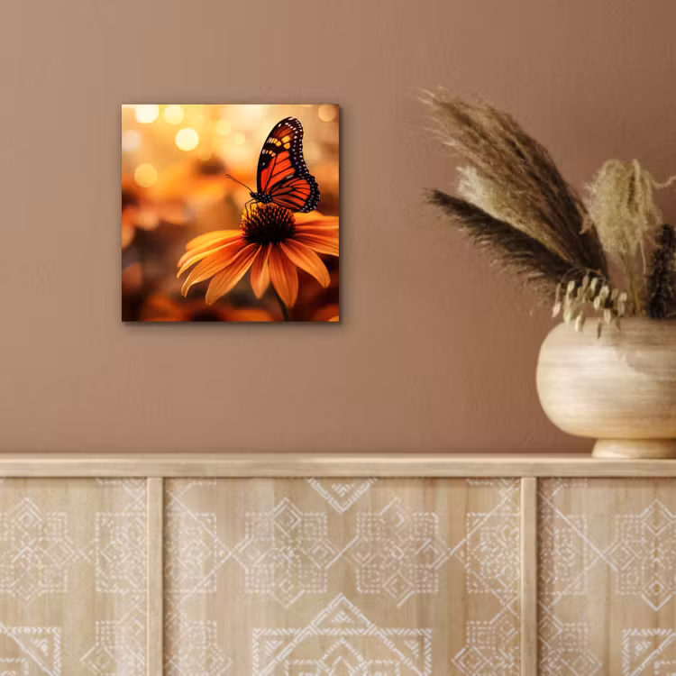 Vlinder - Bloemen - Oranje aluminium wit klein -sfeer4