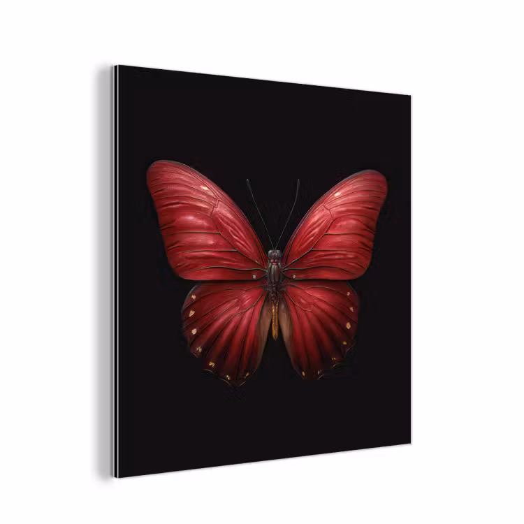 Vlinder - Rood - Minimalistisch aluminium wit klein -3d