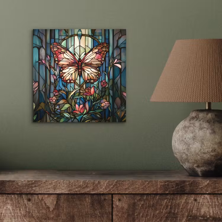 Vlinder - Roze - Bloemen - Bladeren aluminium wit klein -sfeer2