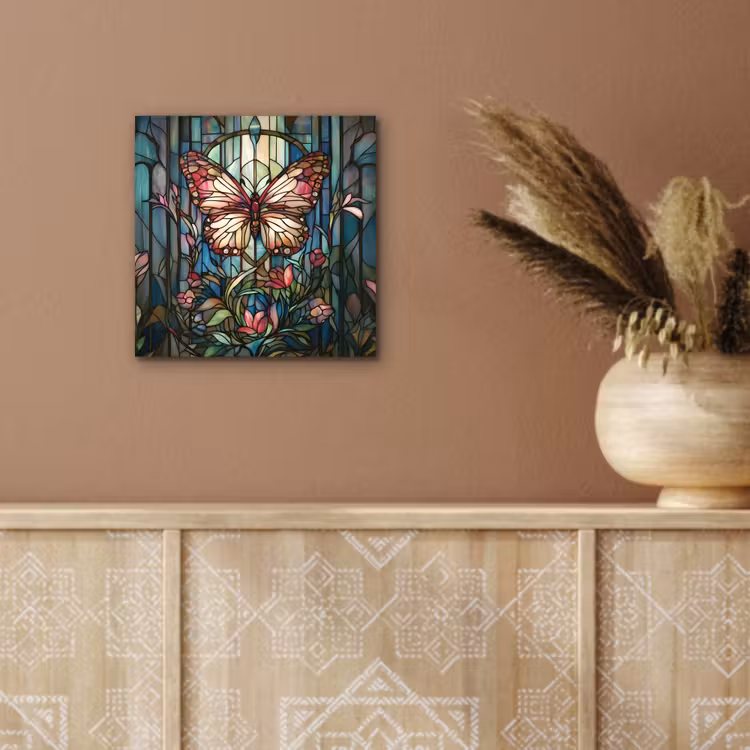 Vlinder - Roze - Bloemen - Bladeren aluminium wit klein -sfeer4
