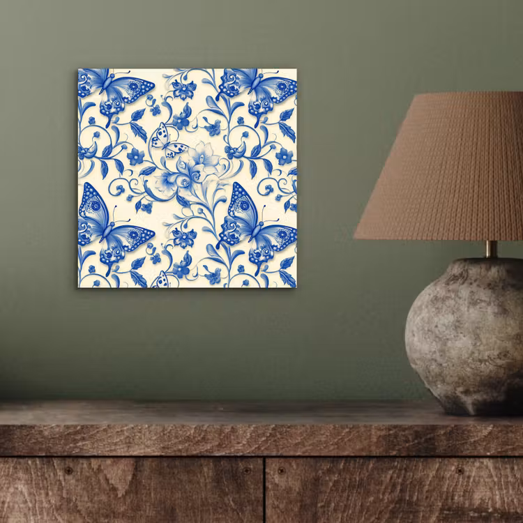 Vlinders - Bloemen - Blauw - Botanisch aluminium wit klein 46 -sfeer2