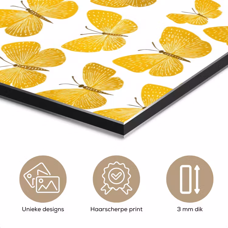 Vlinders - Botanisch - Illustratie - Geel - Wit aluminium wit klein 46 -closeup_NL